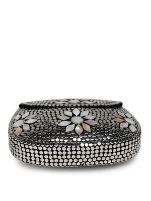 mosaic silver mosaic embellished metal clutch 11