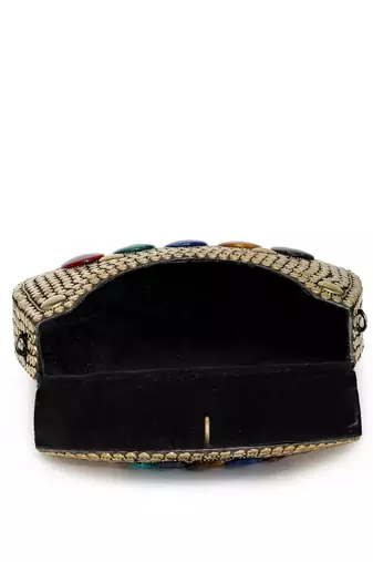 mosaic gold & multi mosaic embellished metal clutch