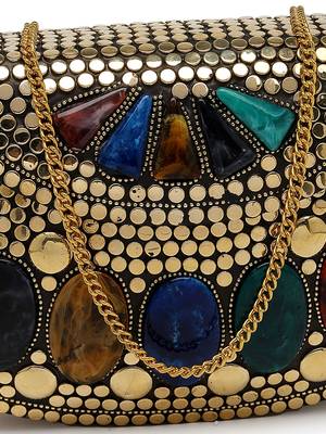 mosaic gold & multi mosaic embellished metal clutch 8