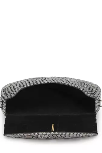 mosaic silver mosaic embellished metal clutch