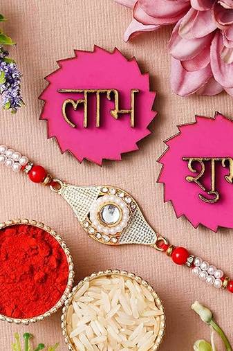 Rakhi For Brother With Shubh Labh Sticker For Wall