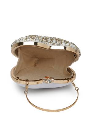 amour white & champagne heart shaped floral embellished faux silk clutch 7