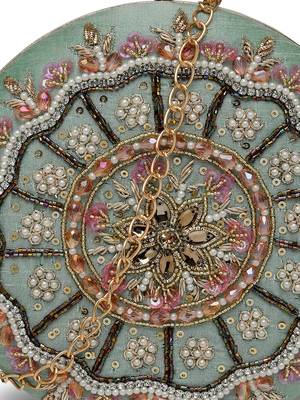 adorn sage & multi floral embellished faux silk clutch 8