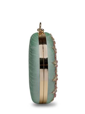 adorn sage & multi floral embellished faux silk clutch 11