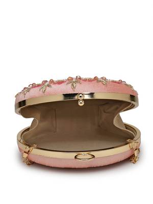 adorn dusty coral & multi floral embellished faux silk clutch 7
