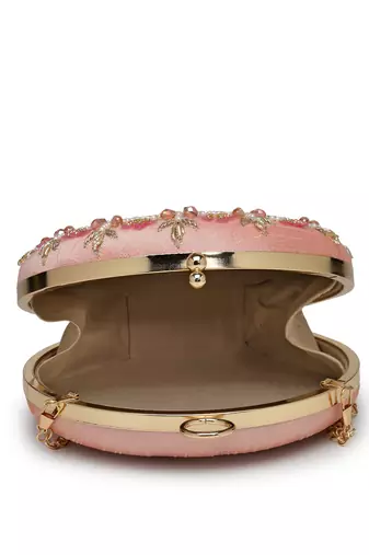 adorn dusty coral & multi floral embellished faux silk clutch