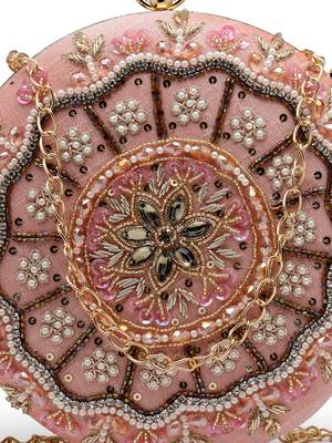 adorn dusty coral & multi floral embellished faux silk clutch 8