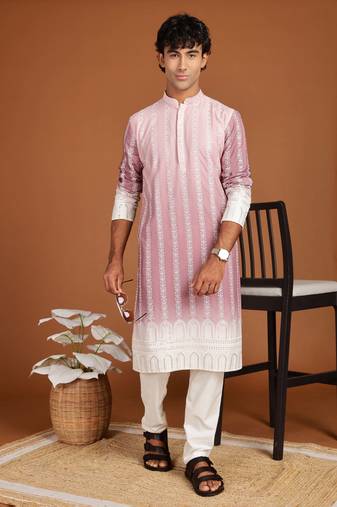 Light Pink sequins shaded embroidery daman design silk kurta pajama