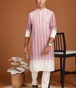 Light Pink sequins shaded embroidery daman design silk kurta pajama