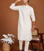 White golden glitter embroidery daman design silk kurta pajama