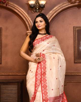 Off white tussar silk saree with blouse piece 1