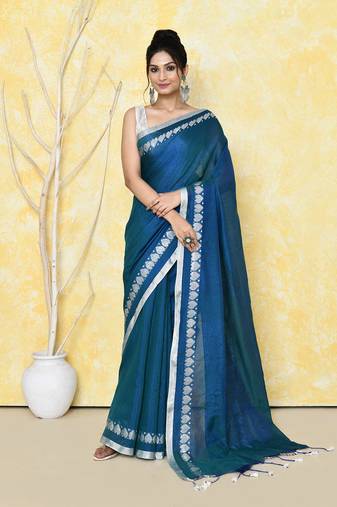 navy blue love border tissue saree with blouse piece
