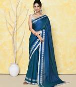 navy blue love border tissue saree with blouse piece