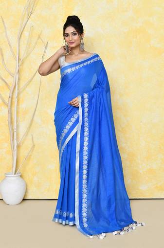 turquoise blue love border tissue saree with blouse piece