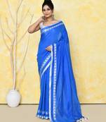 turquoise blue love border tissue saree with blouse piece