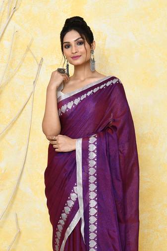 purple love border tissue saree with blouse piece