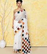 White exclusive applique saree without blouse piece 