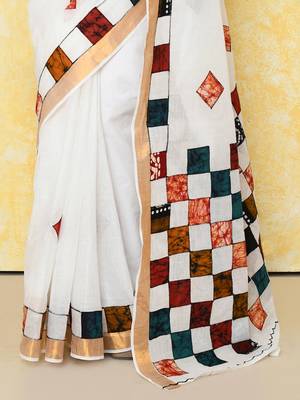 White exclusive applique saree without blouse piece  2