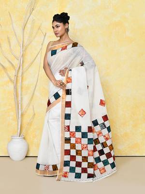 White exclusive applique saree without blouse piece  3