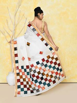 White exclusive applique saree without blouse piece  5