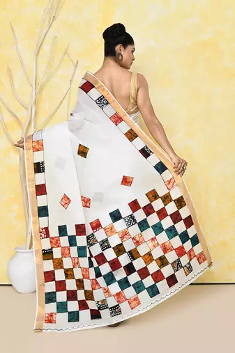 White exclusive applique saree without blouse piece 
