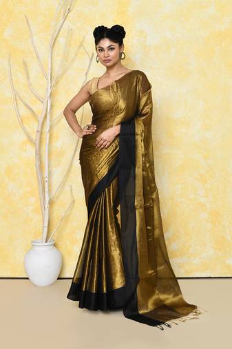 gold organic tissue saree with blouse piece