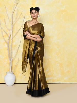 gold organic tissue saree with blouse piece 2