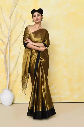 gold organic tissue saree with blouse piece