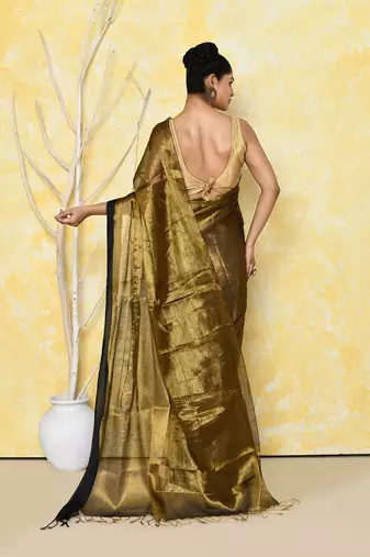 gold organic tissue saree with blouse piece