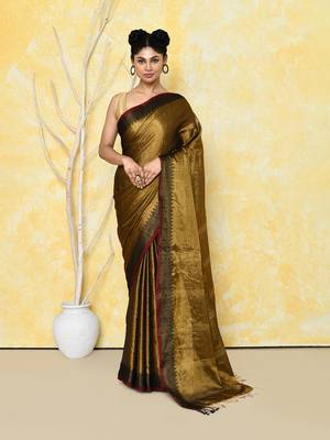 gold organic tissue saree with blouse piece 1