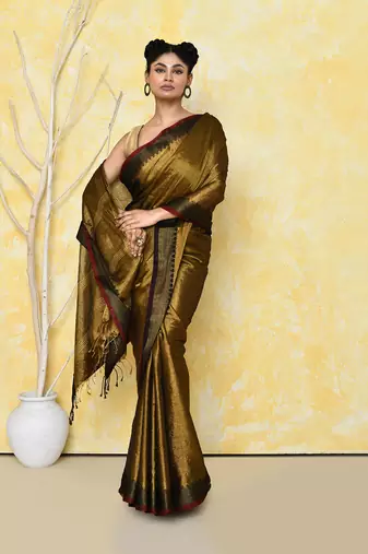 gold organic tissue saree with blouse piece