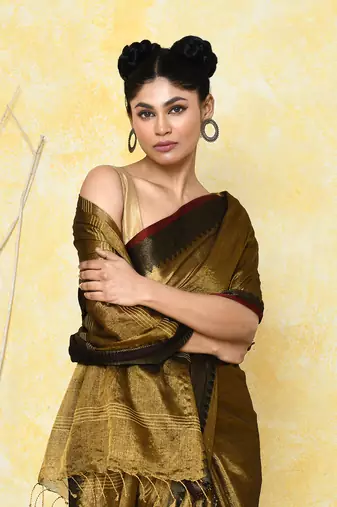 gold organic tissue saree with blouse piece