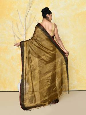 gold organic tissue saree with blouse piece 4