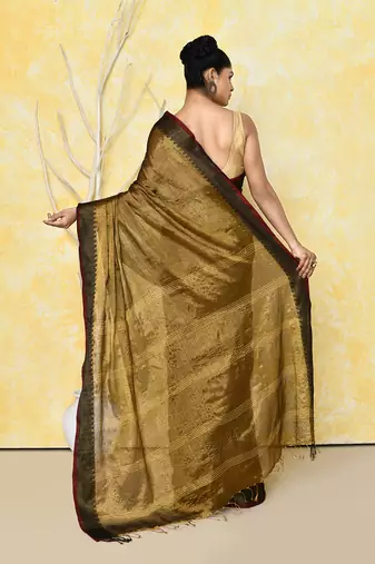 gold organic tissue saree with blouse piece