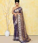 gold blue dual tone organic tissue jamdani saree with blouse piece