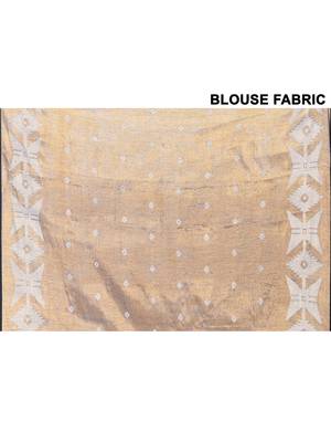 gold blue dual tone organic tissue jamdani saree with blouse piece 5
