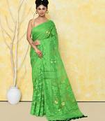 green cotton silk jamdani saree without blouse