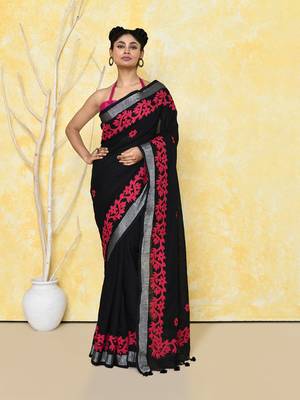 black exclusive applique saree with blouse piece 1