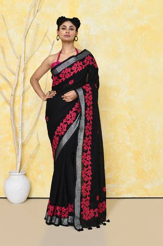 black exclusive applique saree with blouse piece