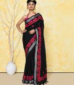 black exclusive applique saree with blouse piece