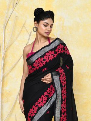 black exclusive applique saree with blouse piece 2