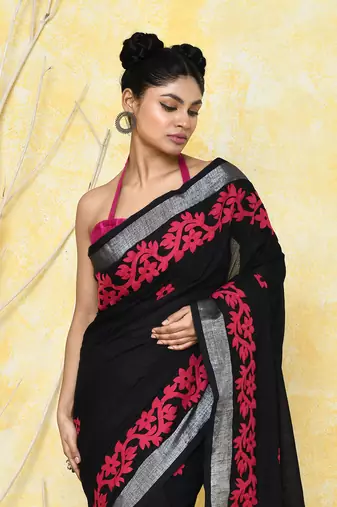 black exclusive applique saree with blouse piece