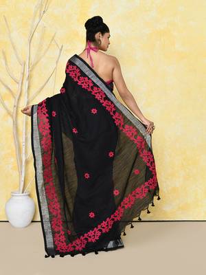 black exclusive applique saree with blouse piece 4