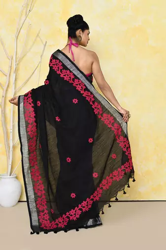 black exclusive applique saree with blouse piece