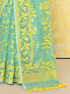 light turquoise cotton silk jamdani saree without blouse 2