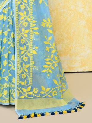 Sky blue cotton silk jamdani saree without blouse 2