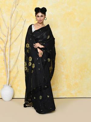 black cotton silk jamdani saree without blouse 3