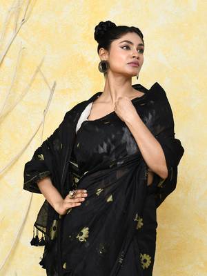 black cotton silk jamdani saree without blouse 4