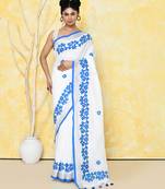 white exclusive applique saree with blouse piece