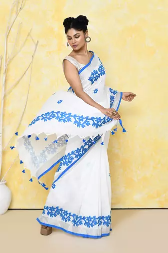 white exclusive applique saree with blouse piece